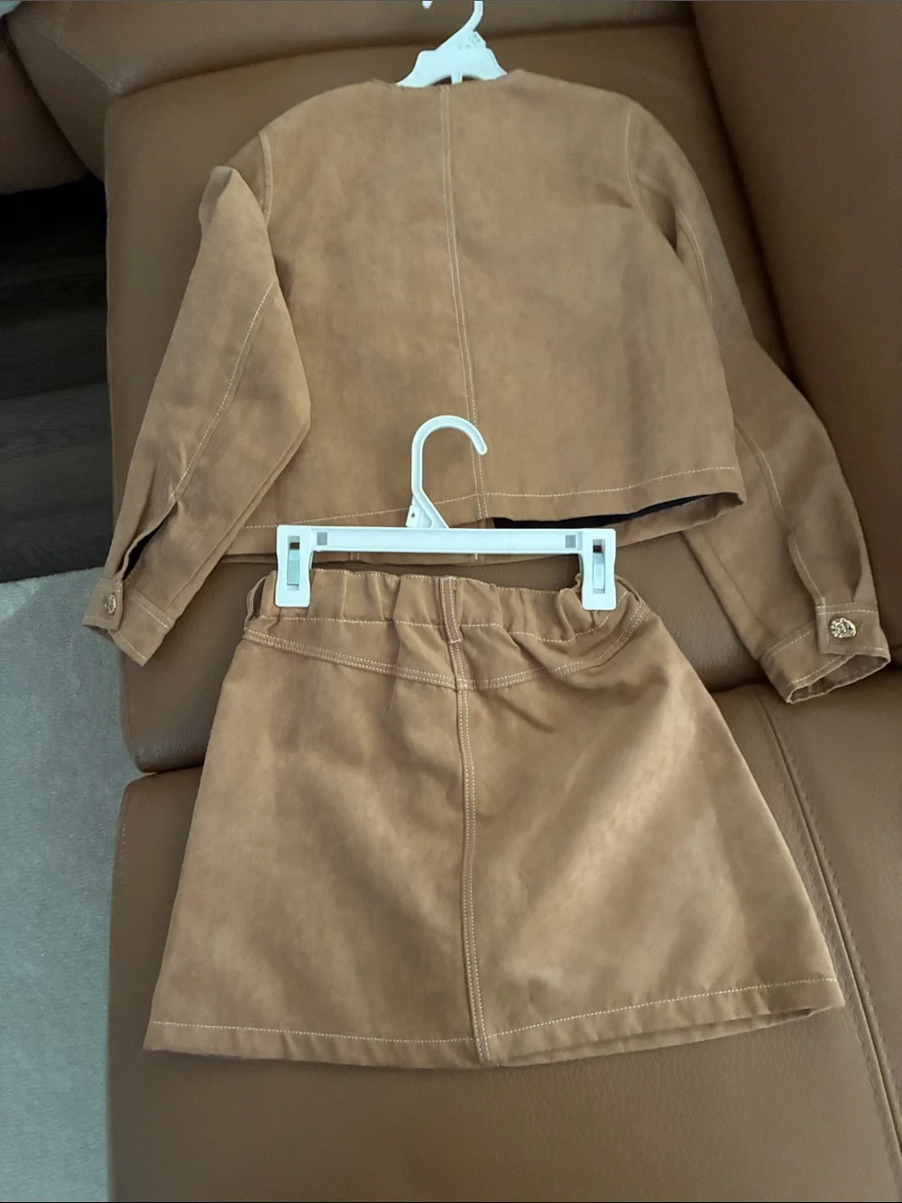 H&M Children's Tan Suede-Look Jacket & Skirt Set size 10